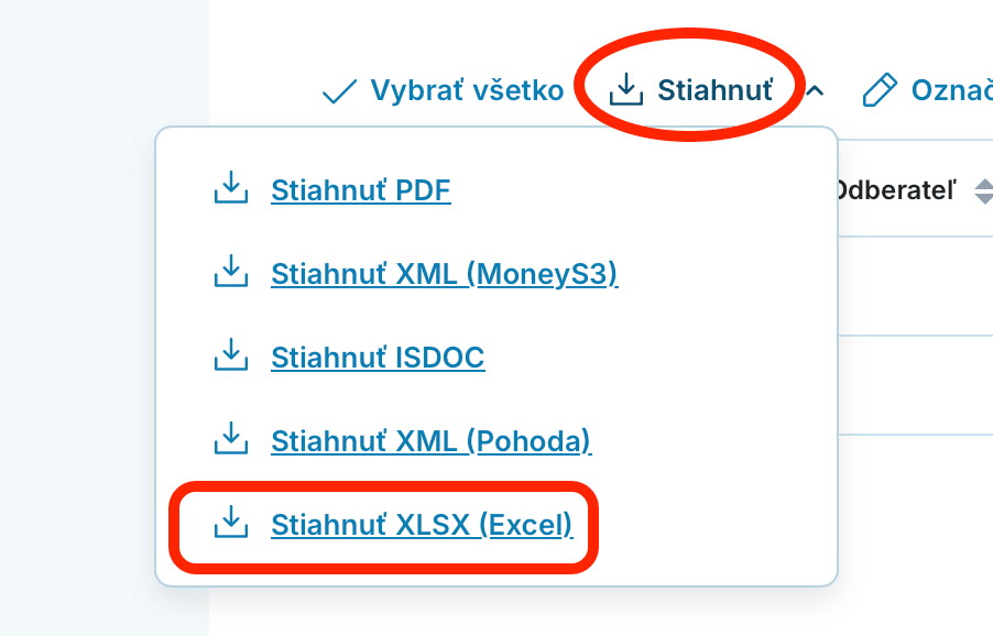 Ako stiahnuť faktúry do Excelu preview