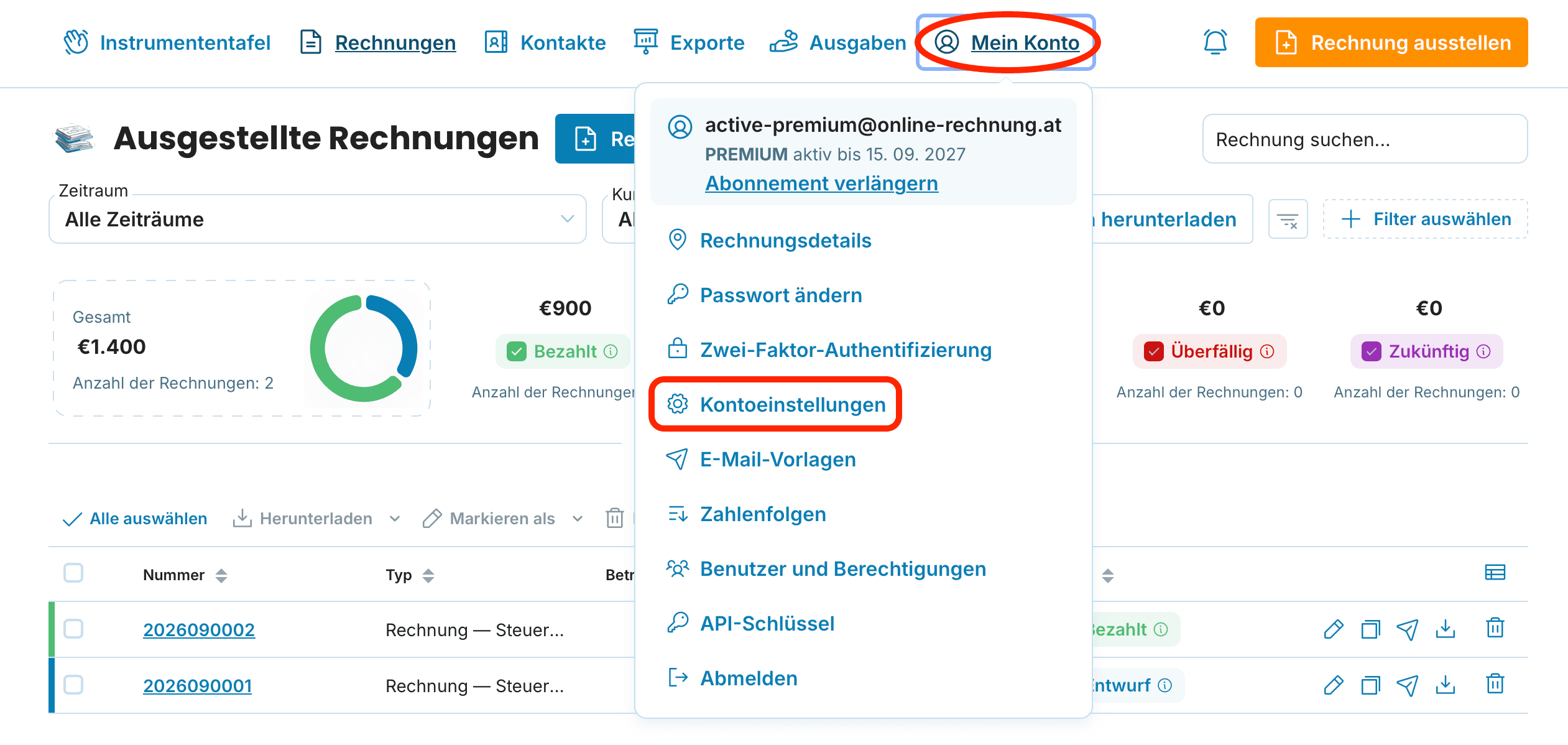 Aktivierung der Rechnungsstatus-Option preview