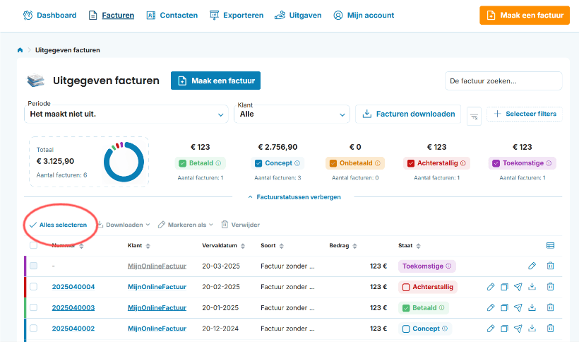 Functie alles selecteren in mijn-online-factuur.nl