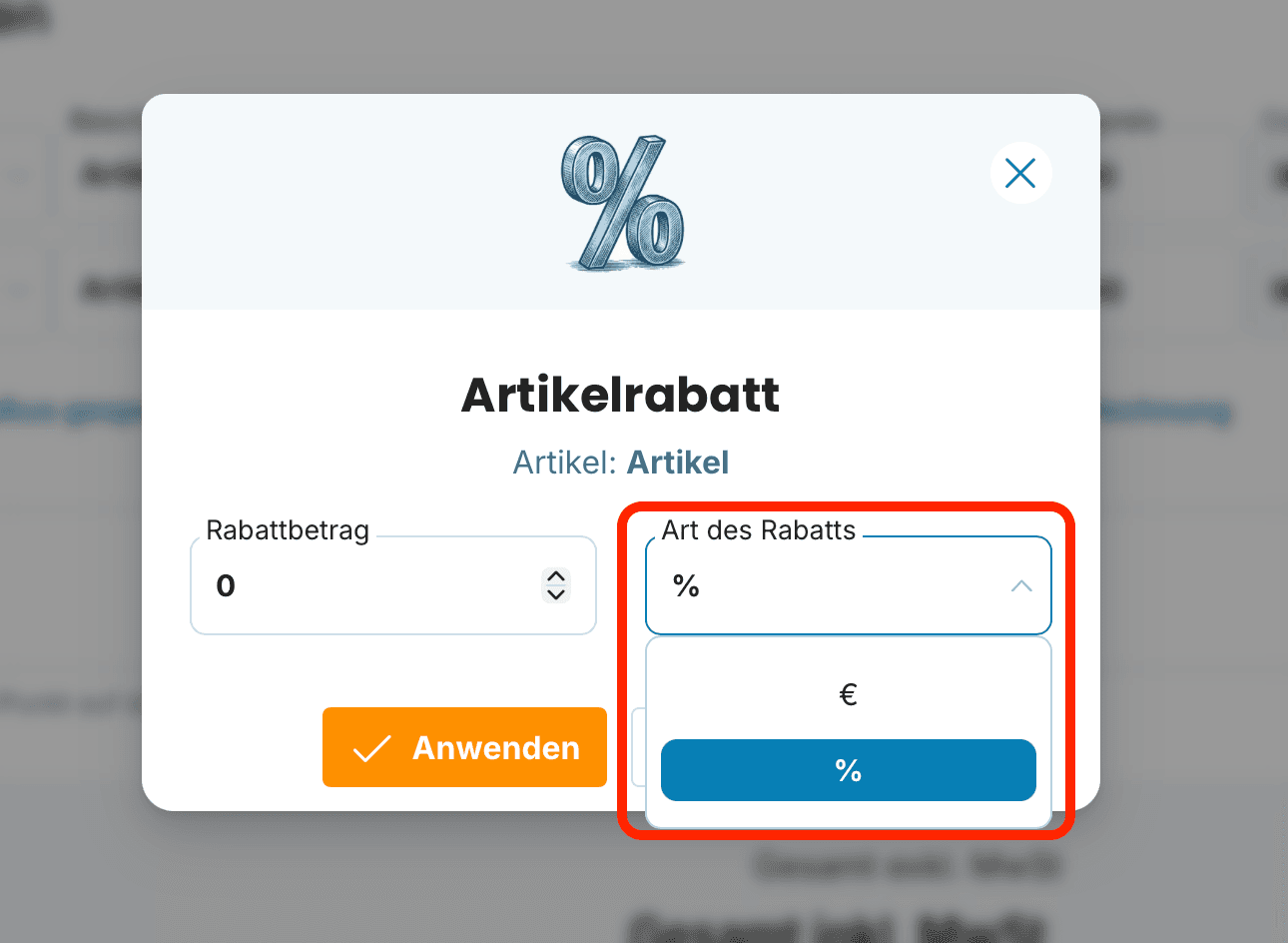 Artikelrabatt Vorschau