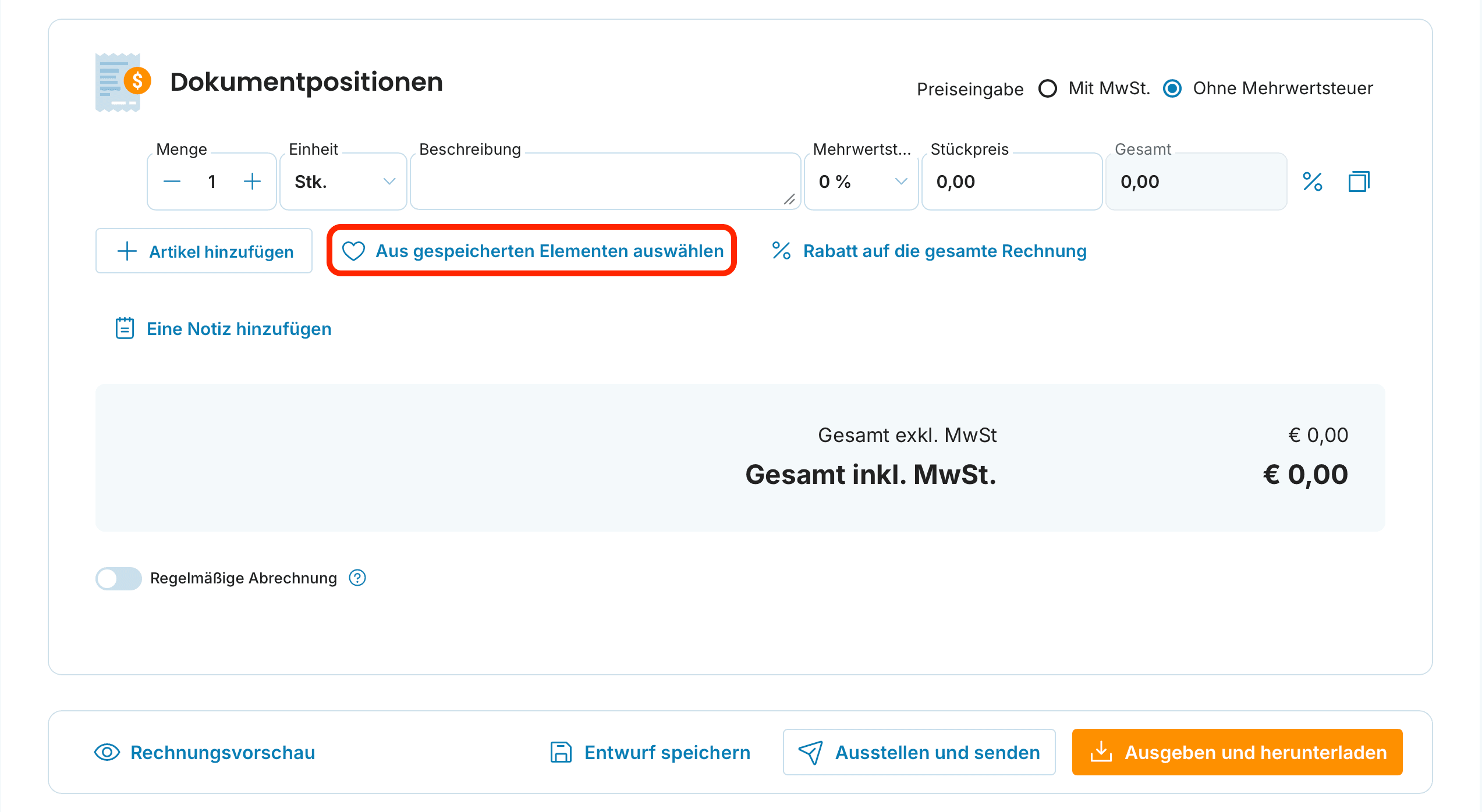 Aus gespeicherten Elementen auswählen preview