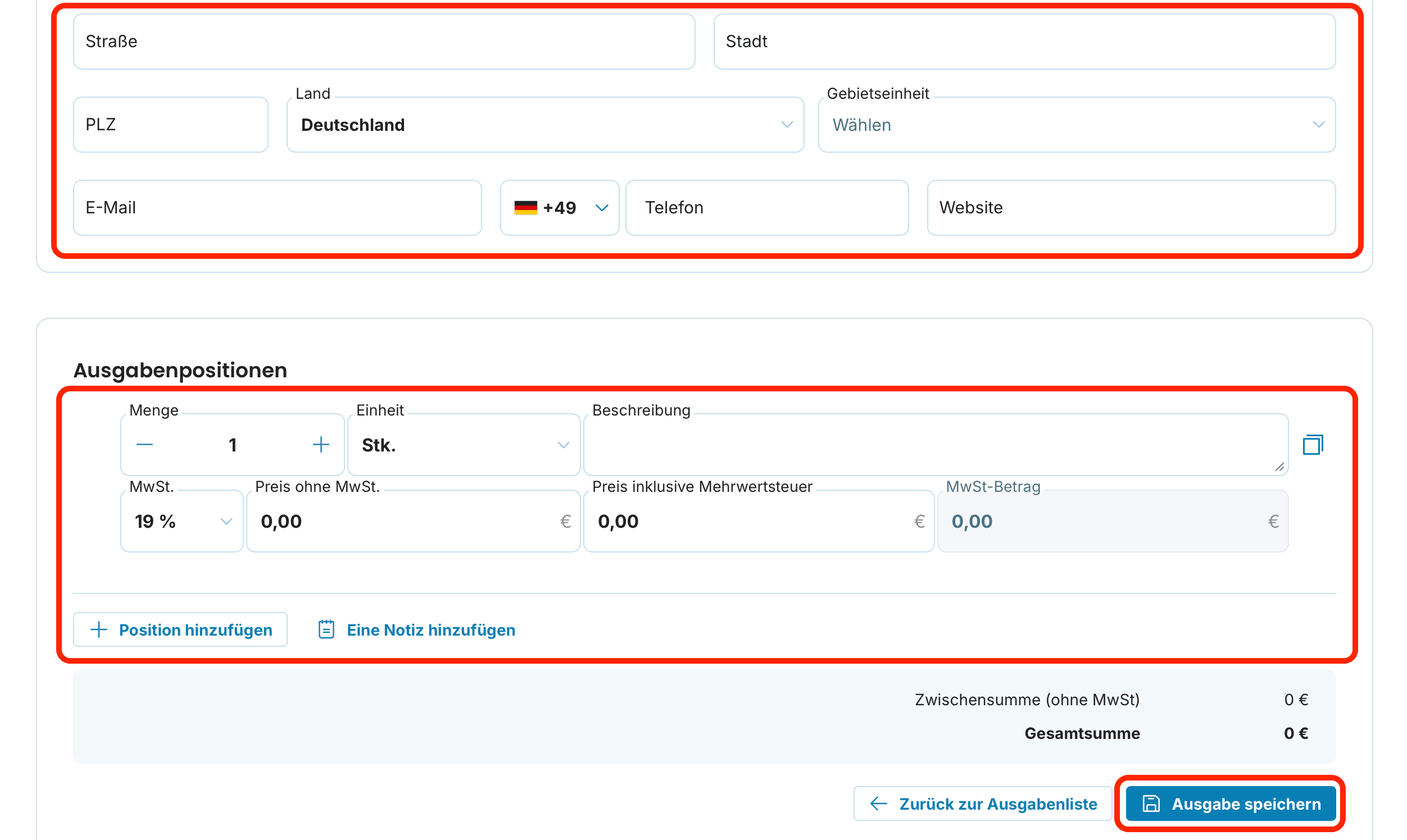 Ausgabe Ausgabe Formular preview