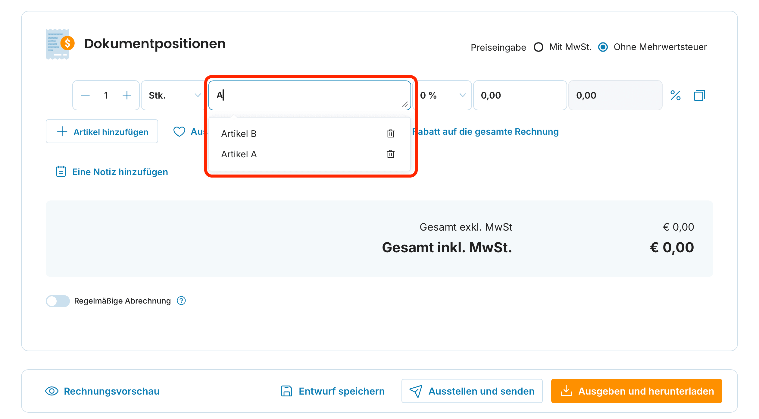 Autovervollständigung preview