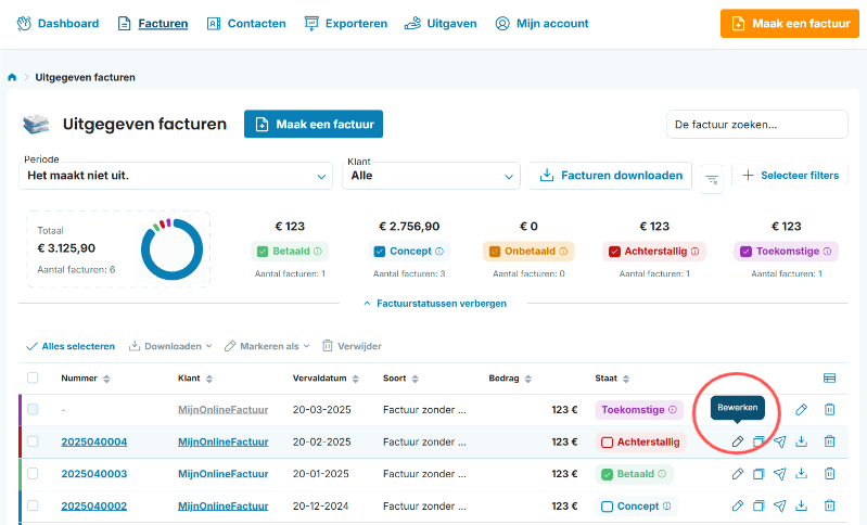 Functie bewerken in mijn-online-factuur.nl
