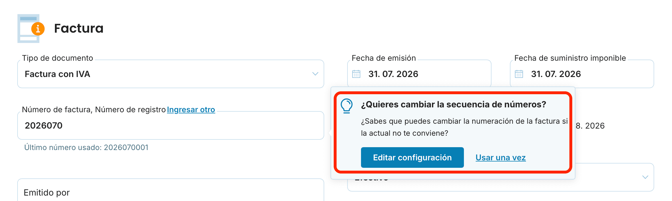 Cambiar el número al emitir preview