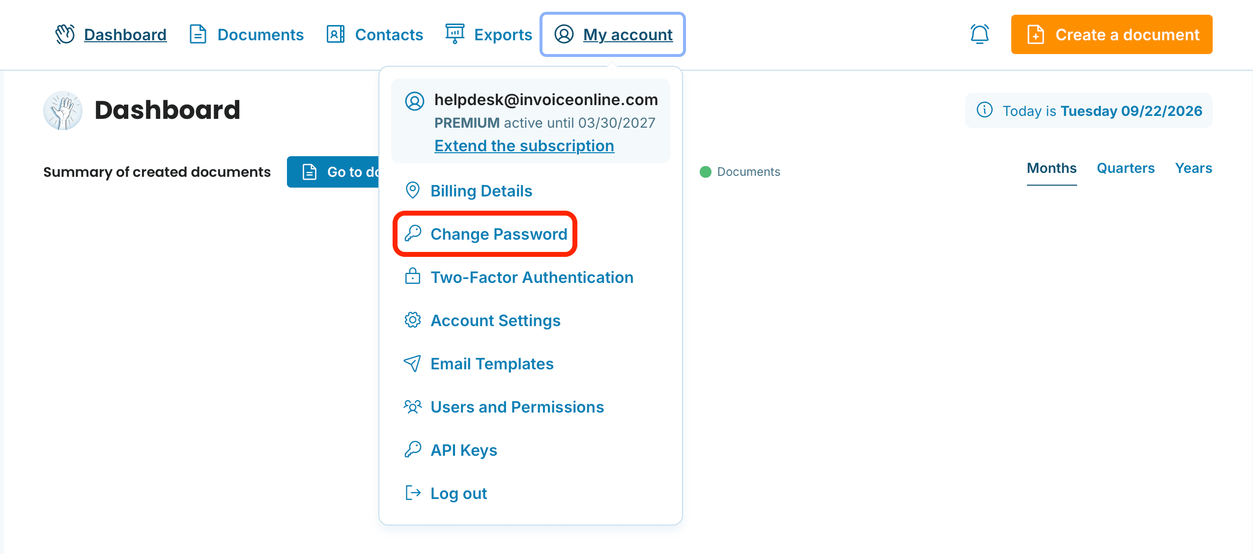 Change Password preview