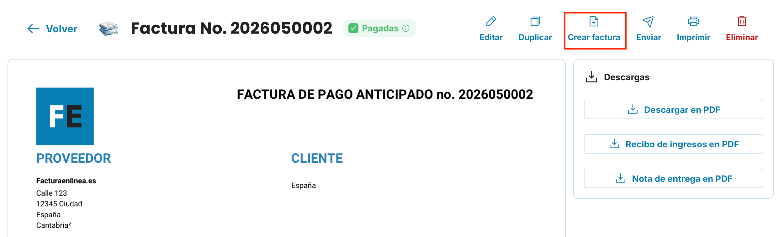 Cómo crear una factura final desde una factura de anticipo - ES - 1