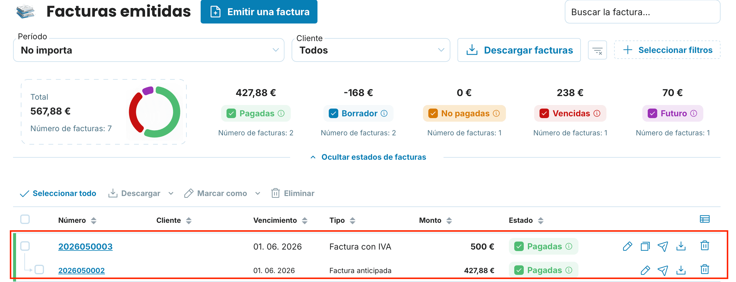 Cómo crear una factura final desde una factura de anticipo - ES - 3
