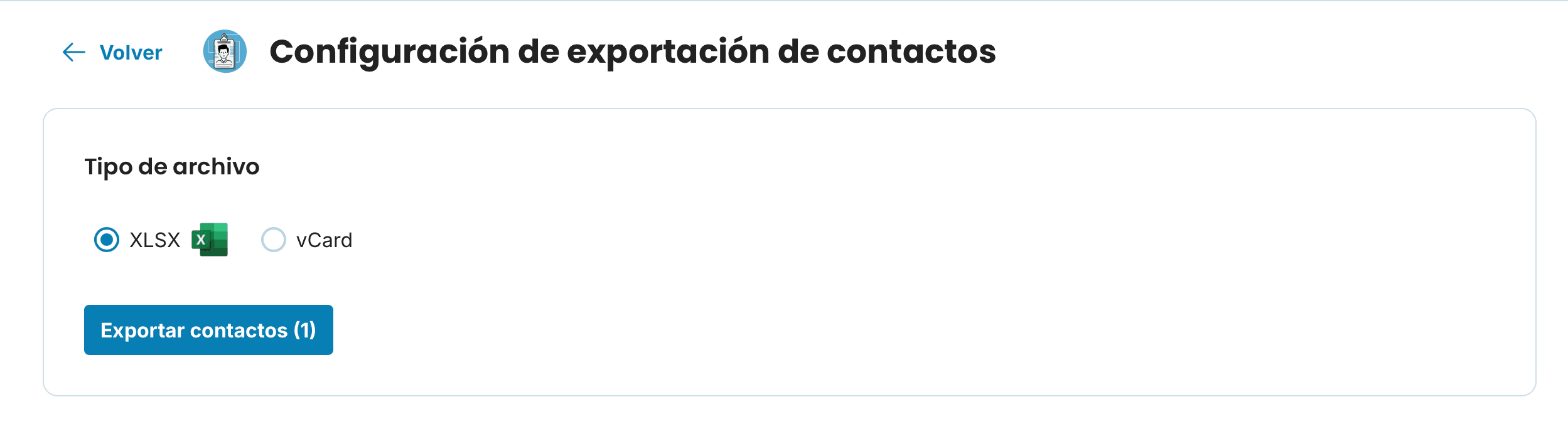 Configuración de exportación de contactos preview