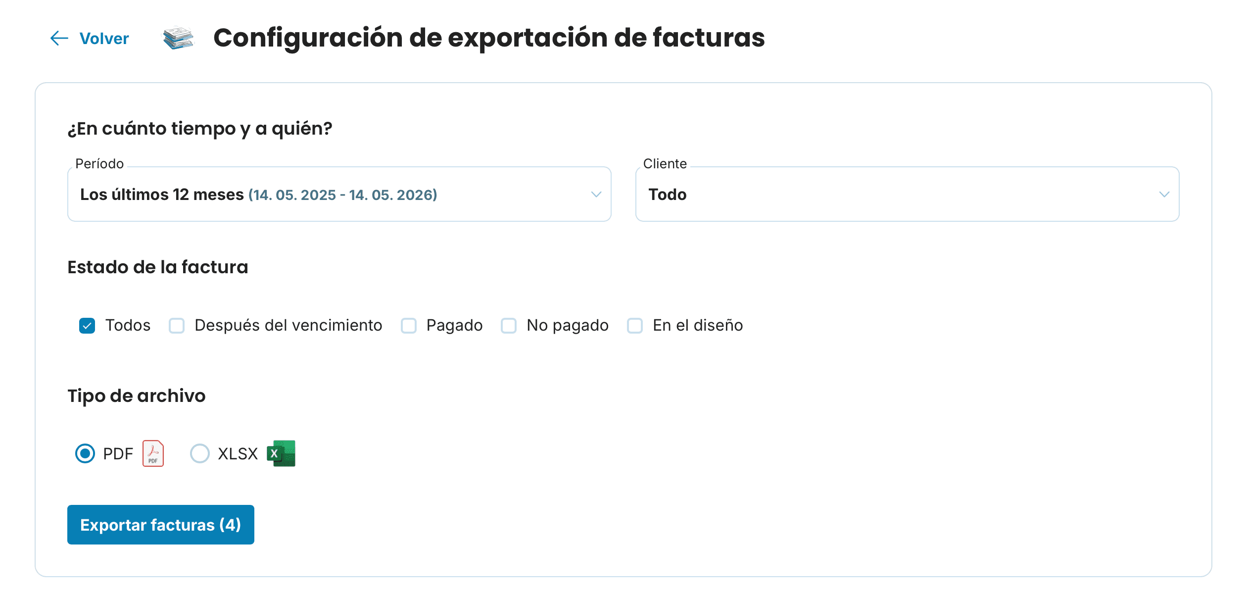 Configuración de exportación de facturas preview