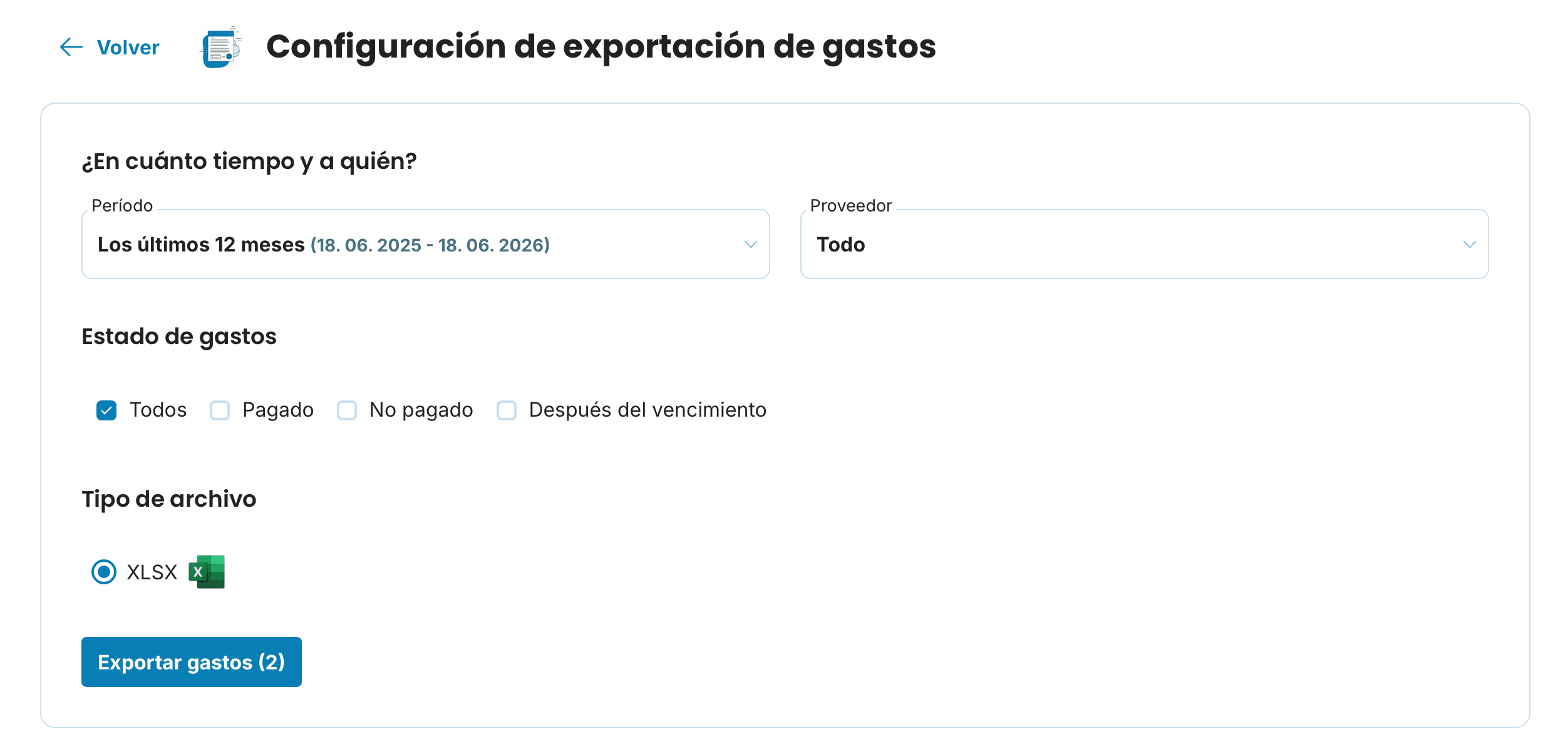 Configuración de exportación de facturas preview