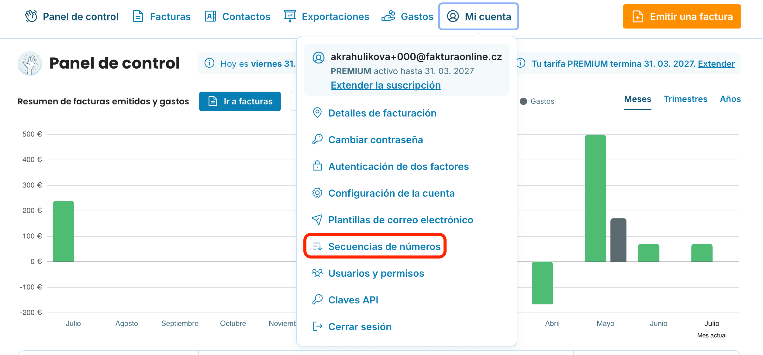 Configurar las series numéricas en Mi cuenta preview