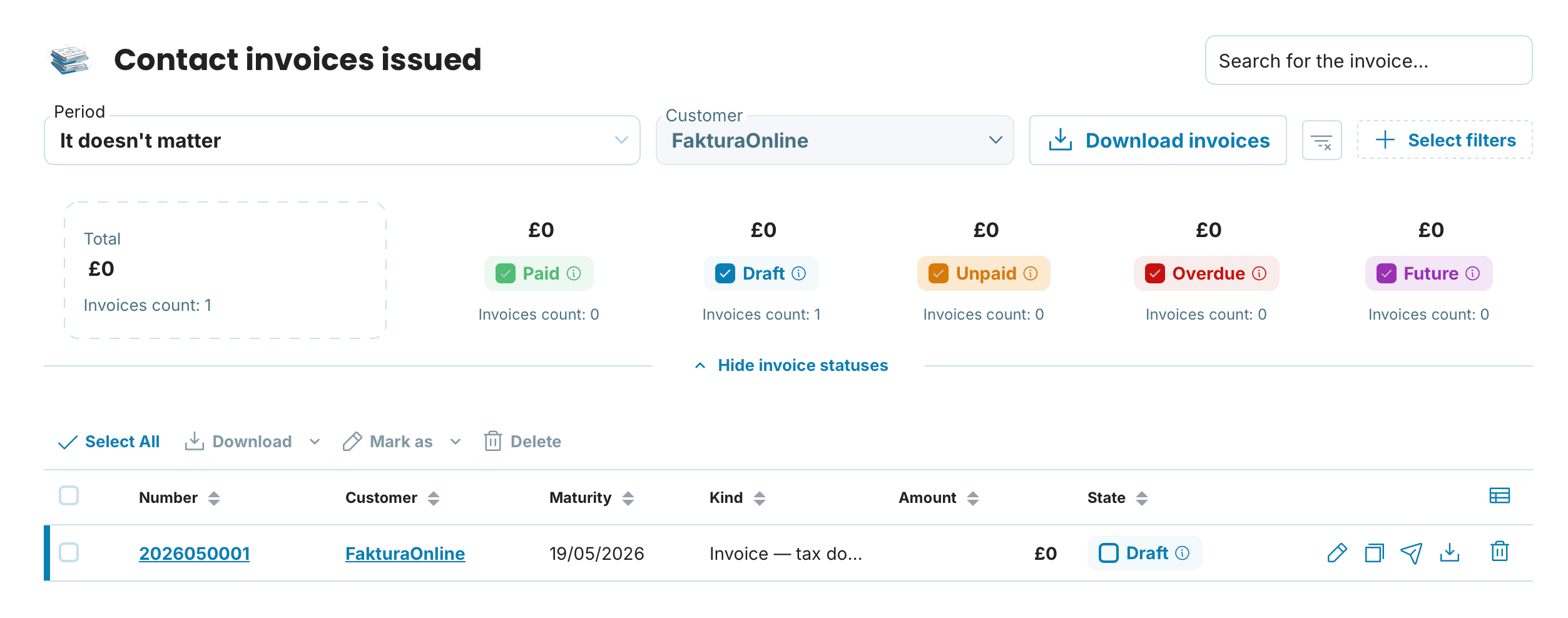 Contact invoices issued preview