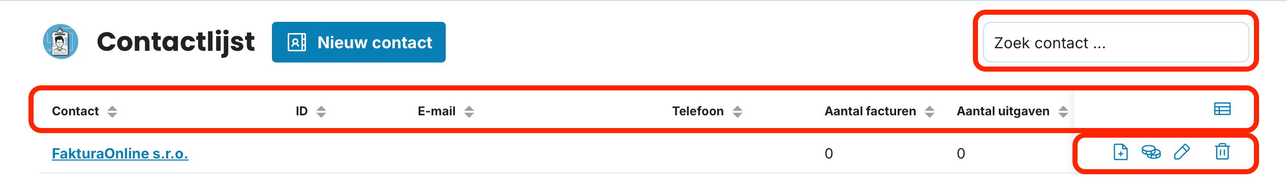 Contactenbeheer in het overzicht preview