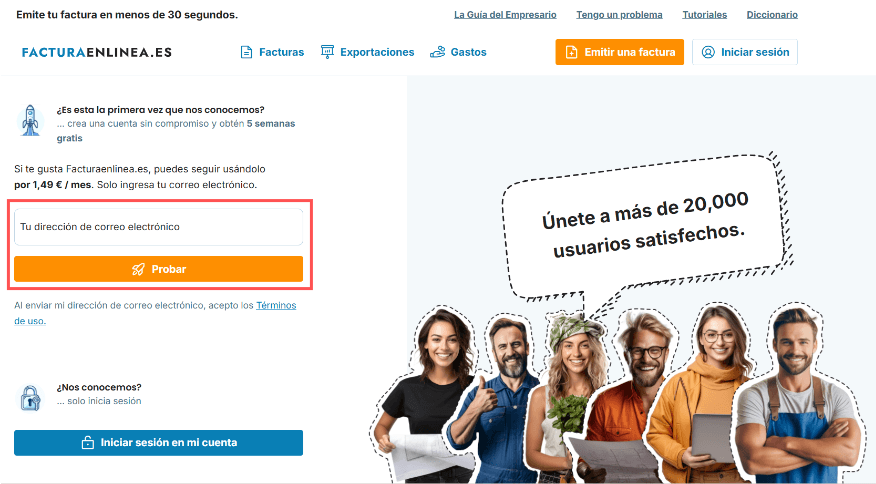 Creación de una cuenta en facturaenlinea.es