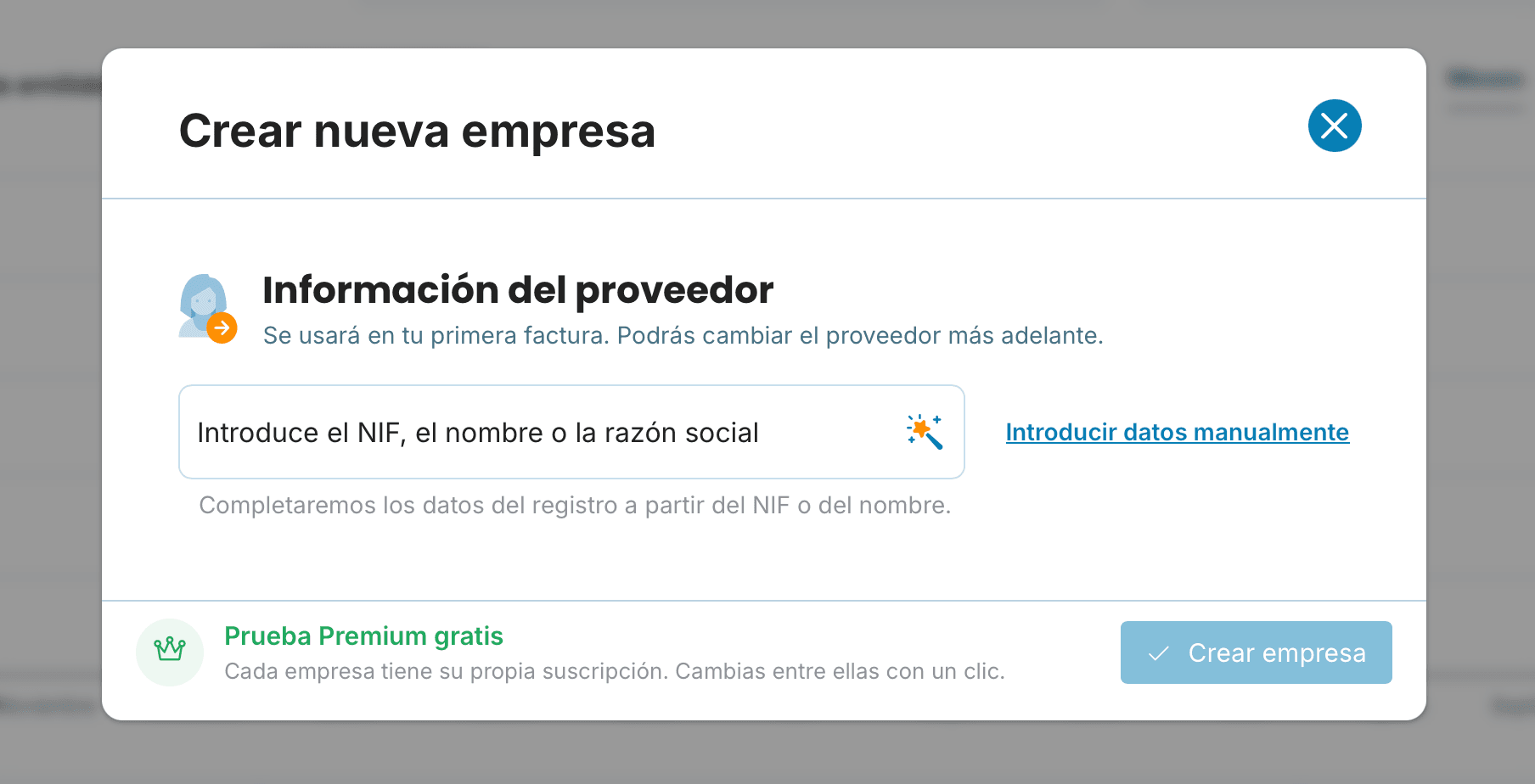 Crear nueva empresa preview