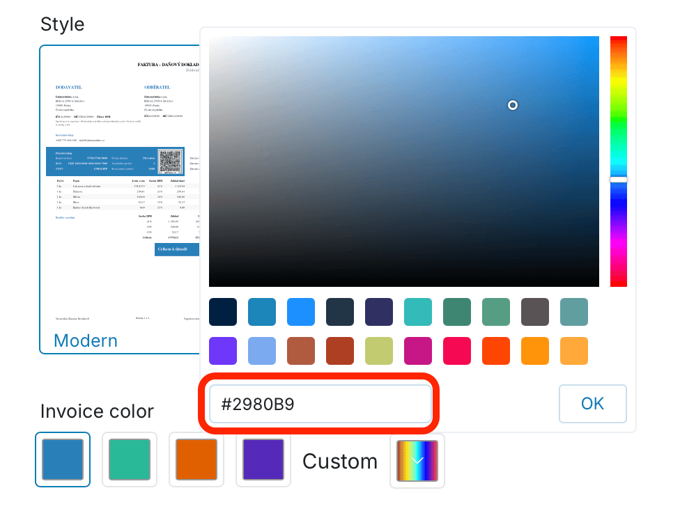Custom color preview