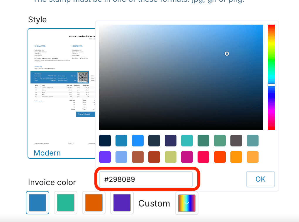 Custom color preview