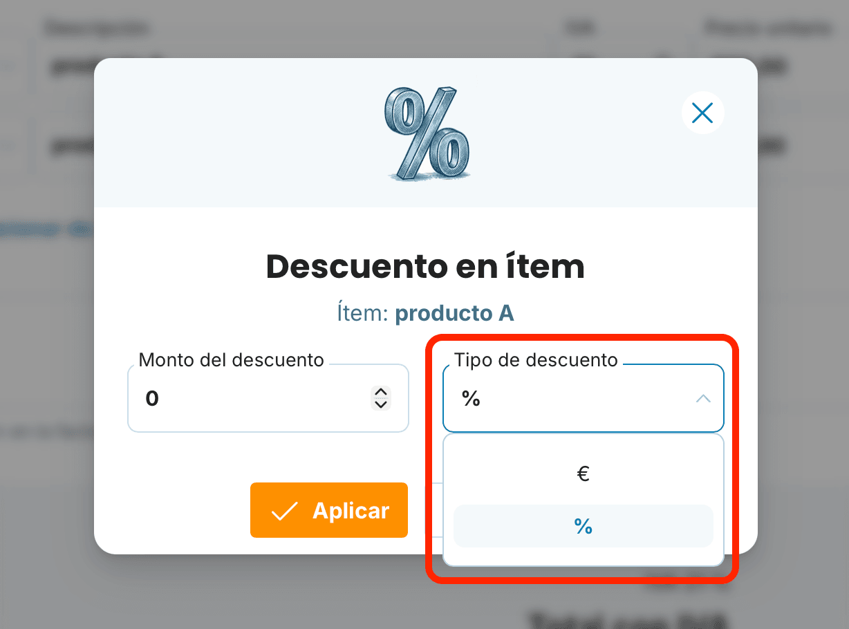 Descuento en ítem preview