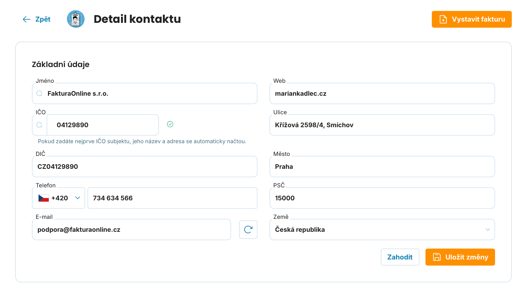 Detail kontaktu preview