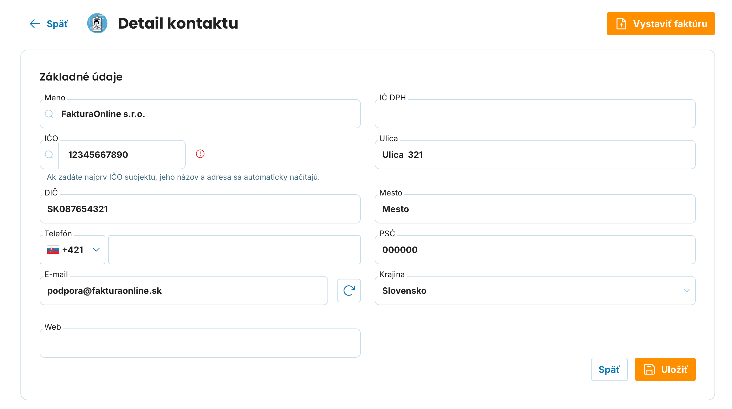 Detail kontaktu preview
