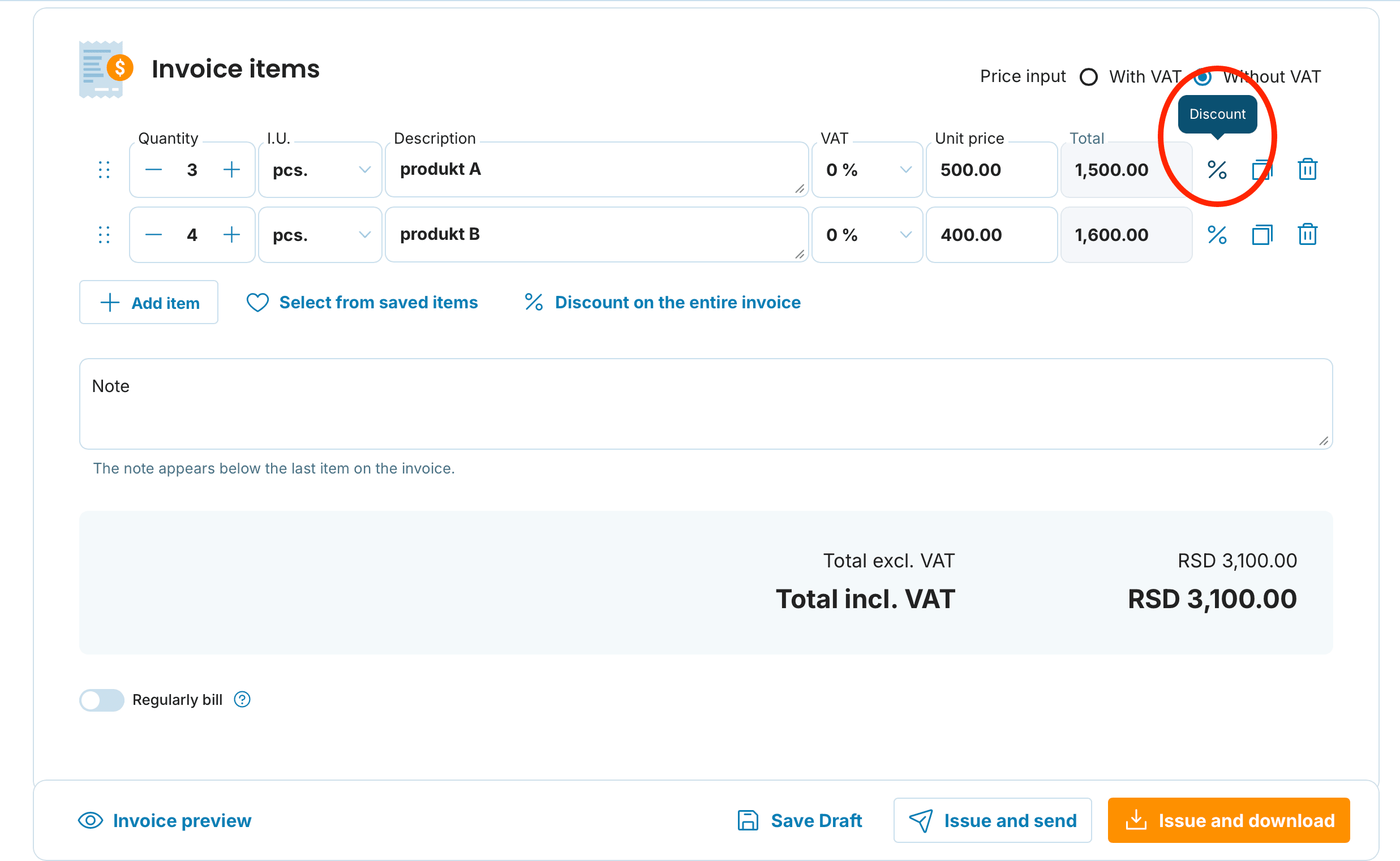 Discount preview