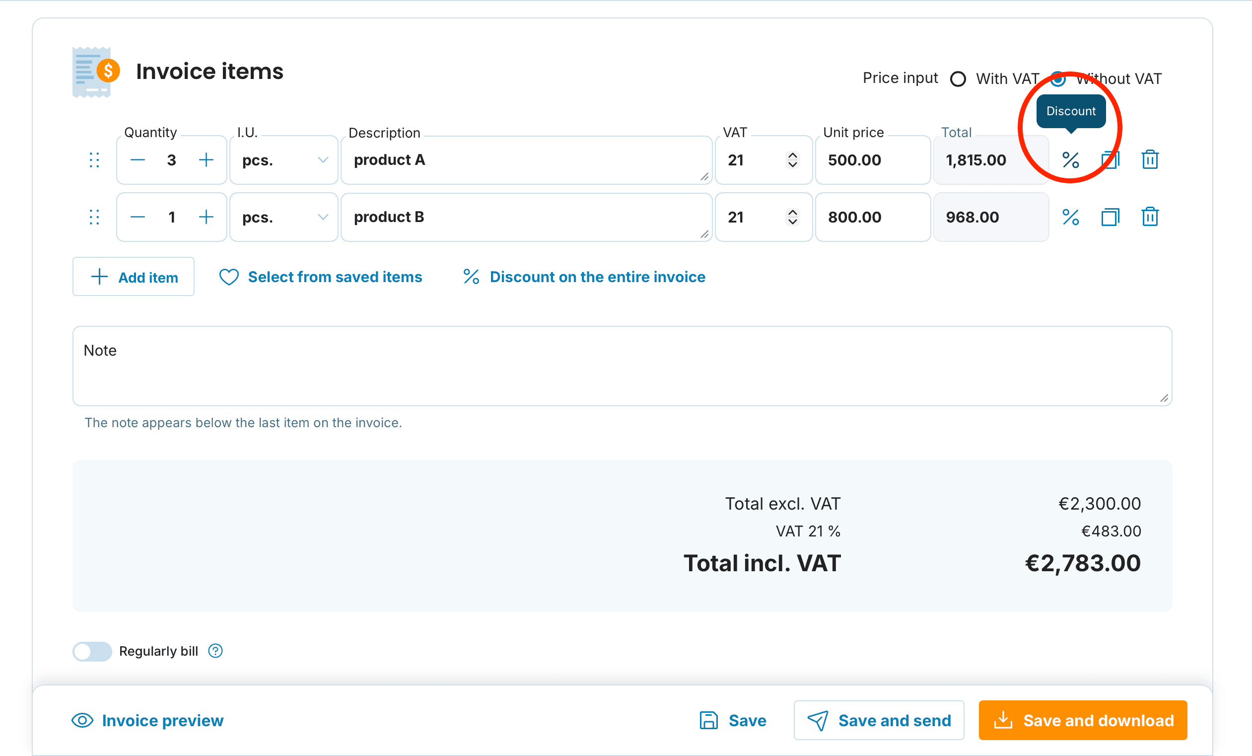 Discount on Inovice Item preview