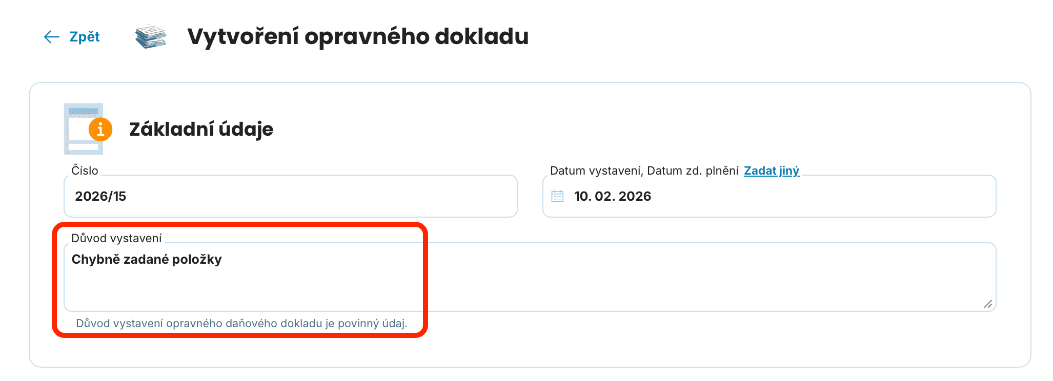 Dobropis důvod vystavení preview