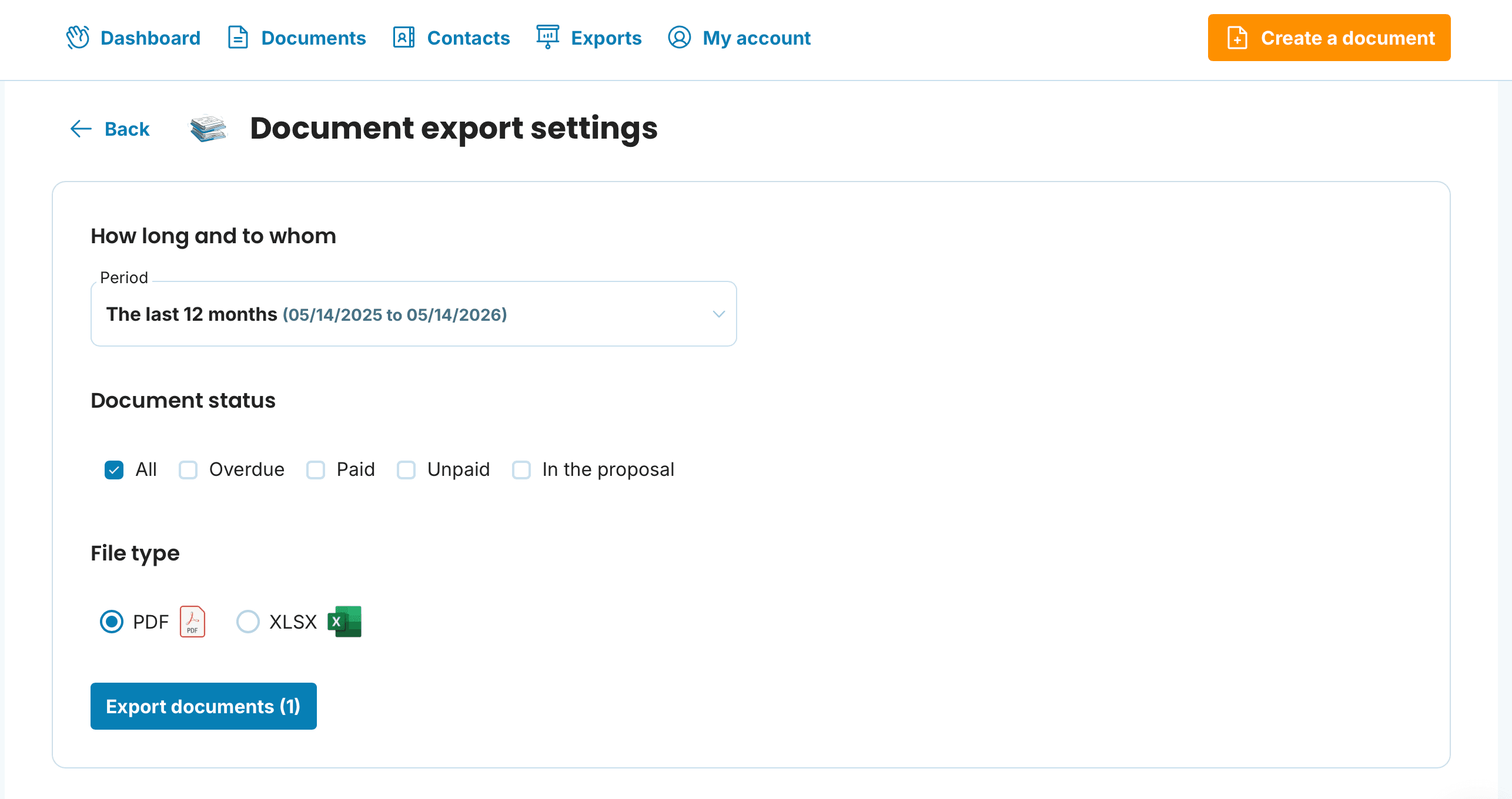Document export settings preview