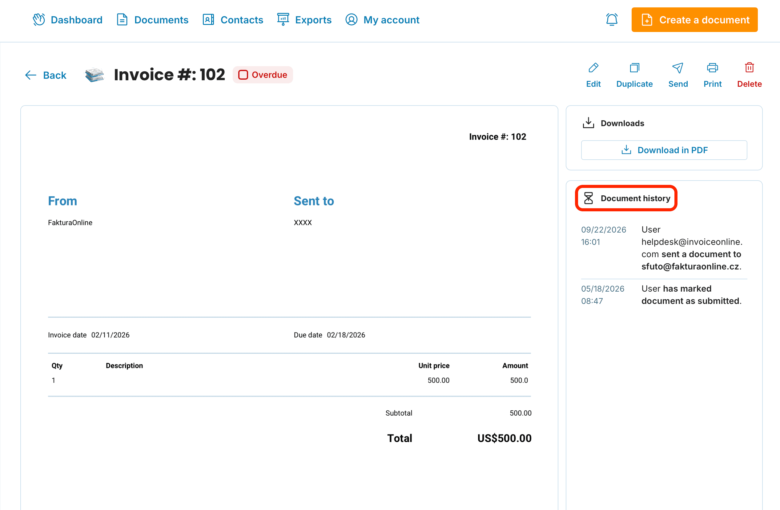 Document history preview