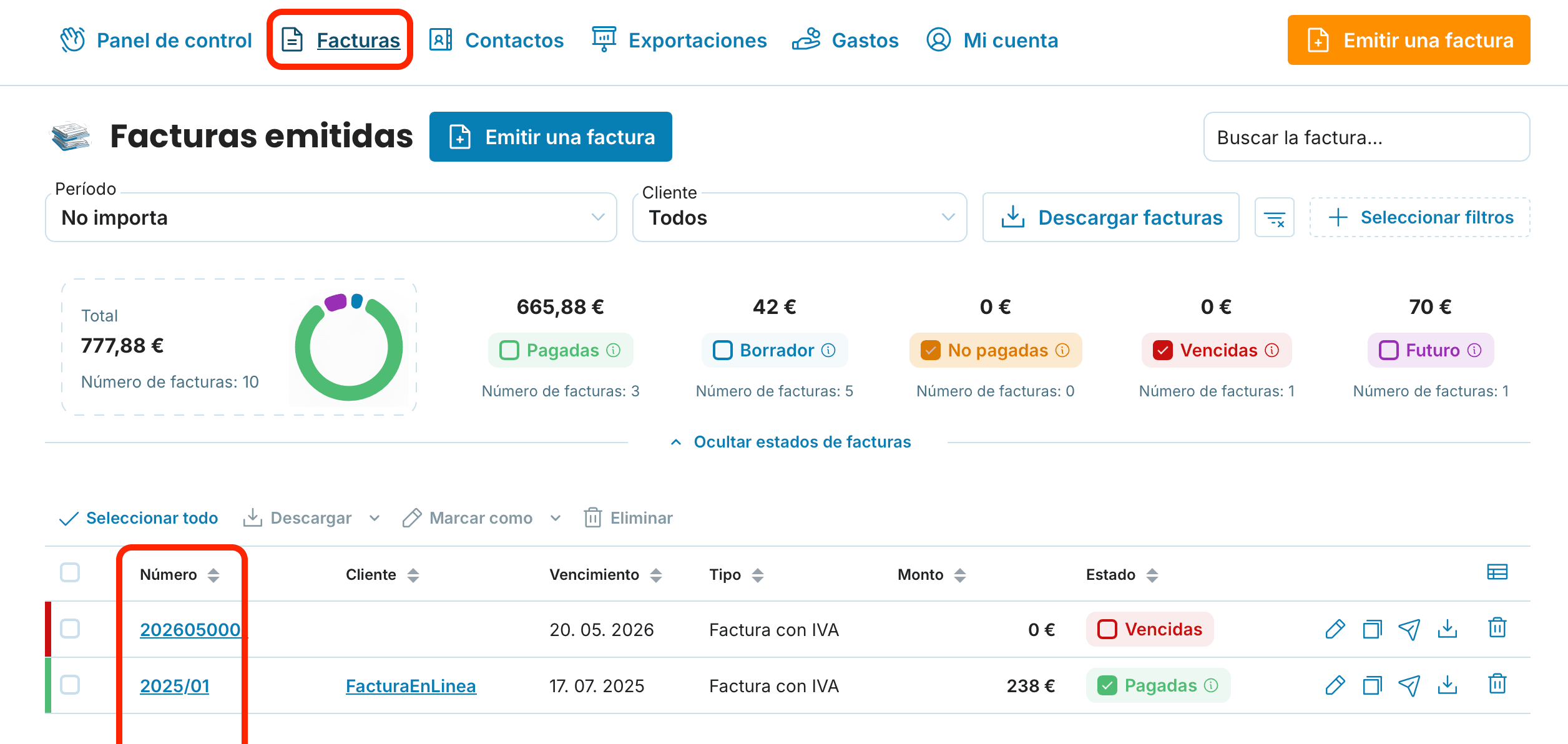 Dónde encontrar el historial de una factura concreta preview