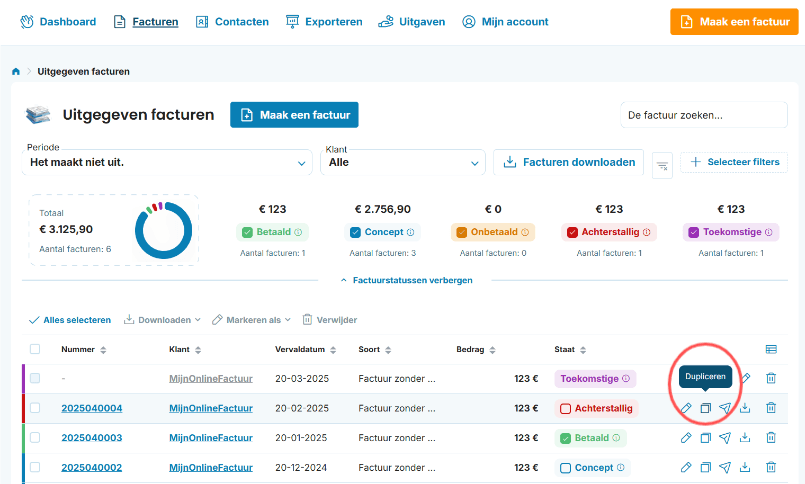 Functie dupliceren in mijn-online-factuur.nl