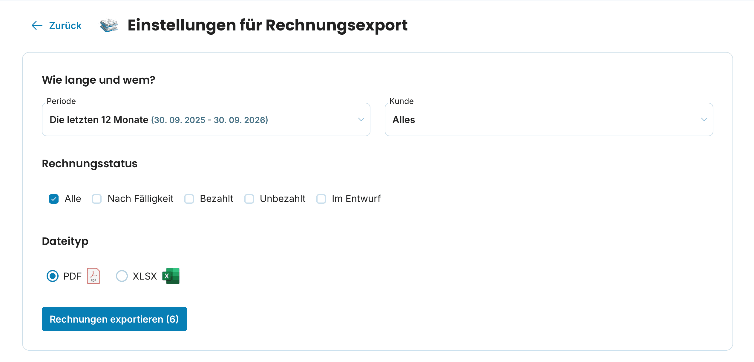 Einstellungen für Rechnungsexport preview