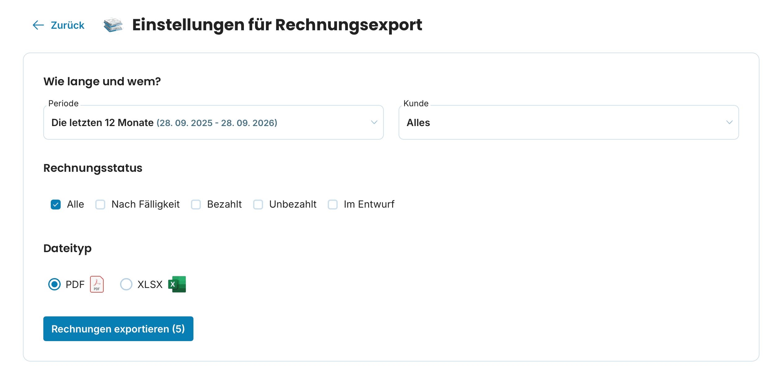 Einstellungen für Rechnungsexport preview