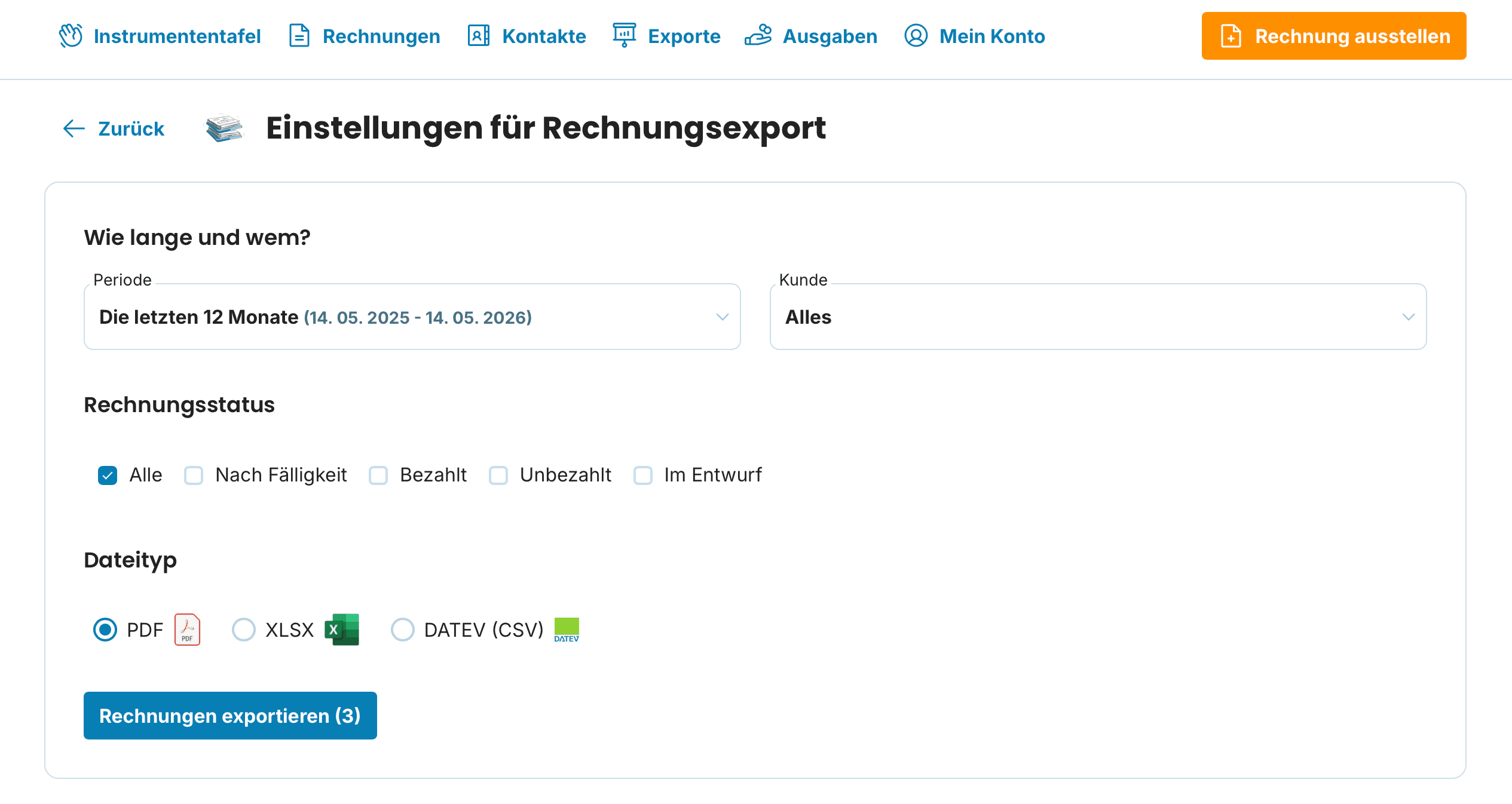 Einstellungen für Rechnungsexport preview