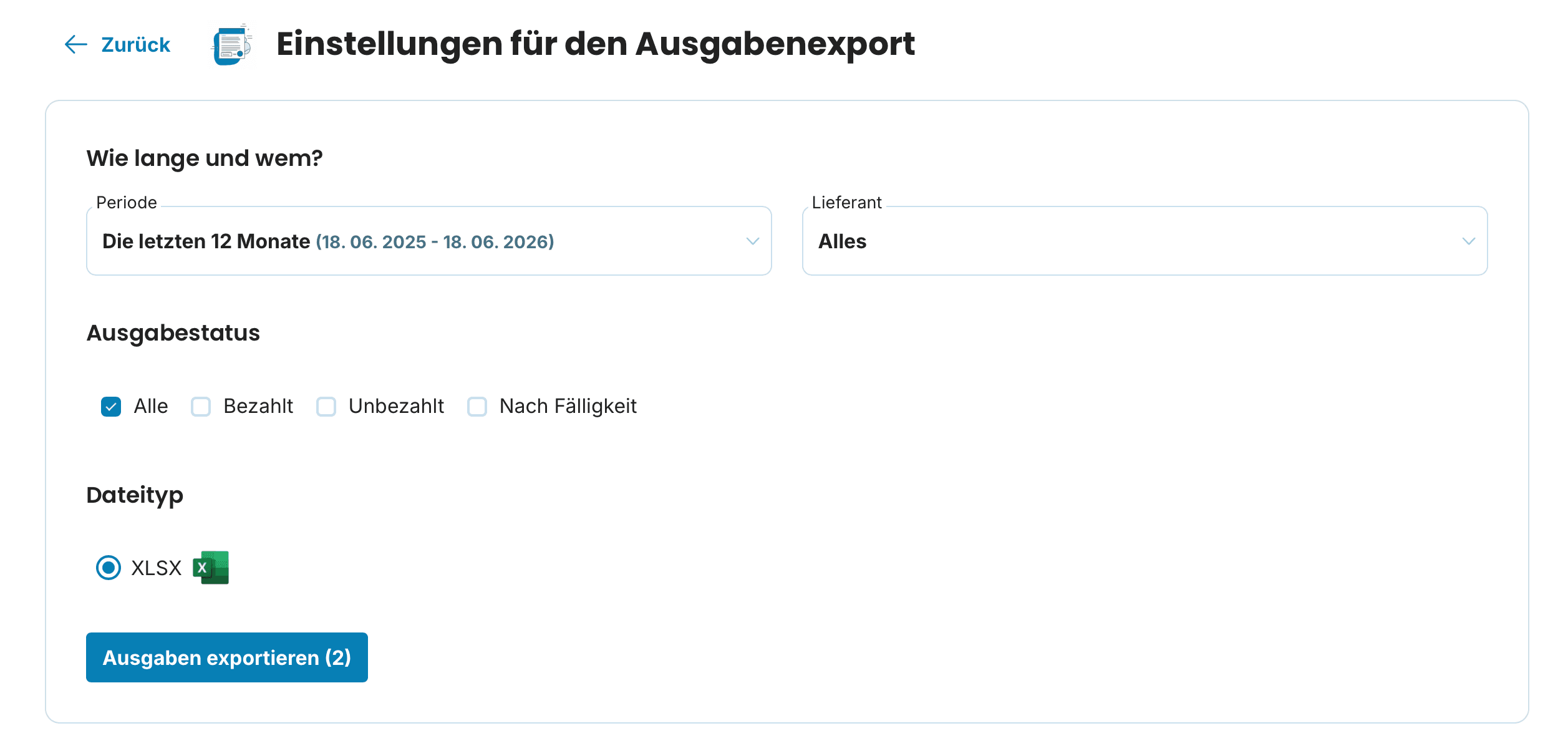 Einstellungen für den Ausgabenexport preview