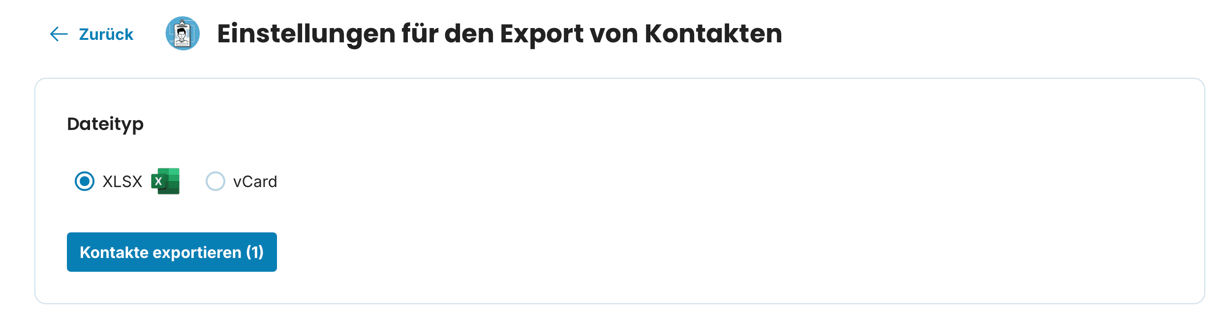 Einstellungen für den Export von Kontakten preview