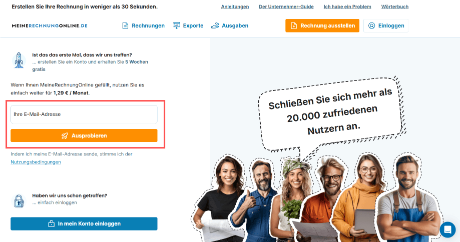 Eröffnung eines Kontos bei onlinerechnung.at