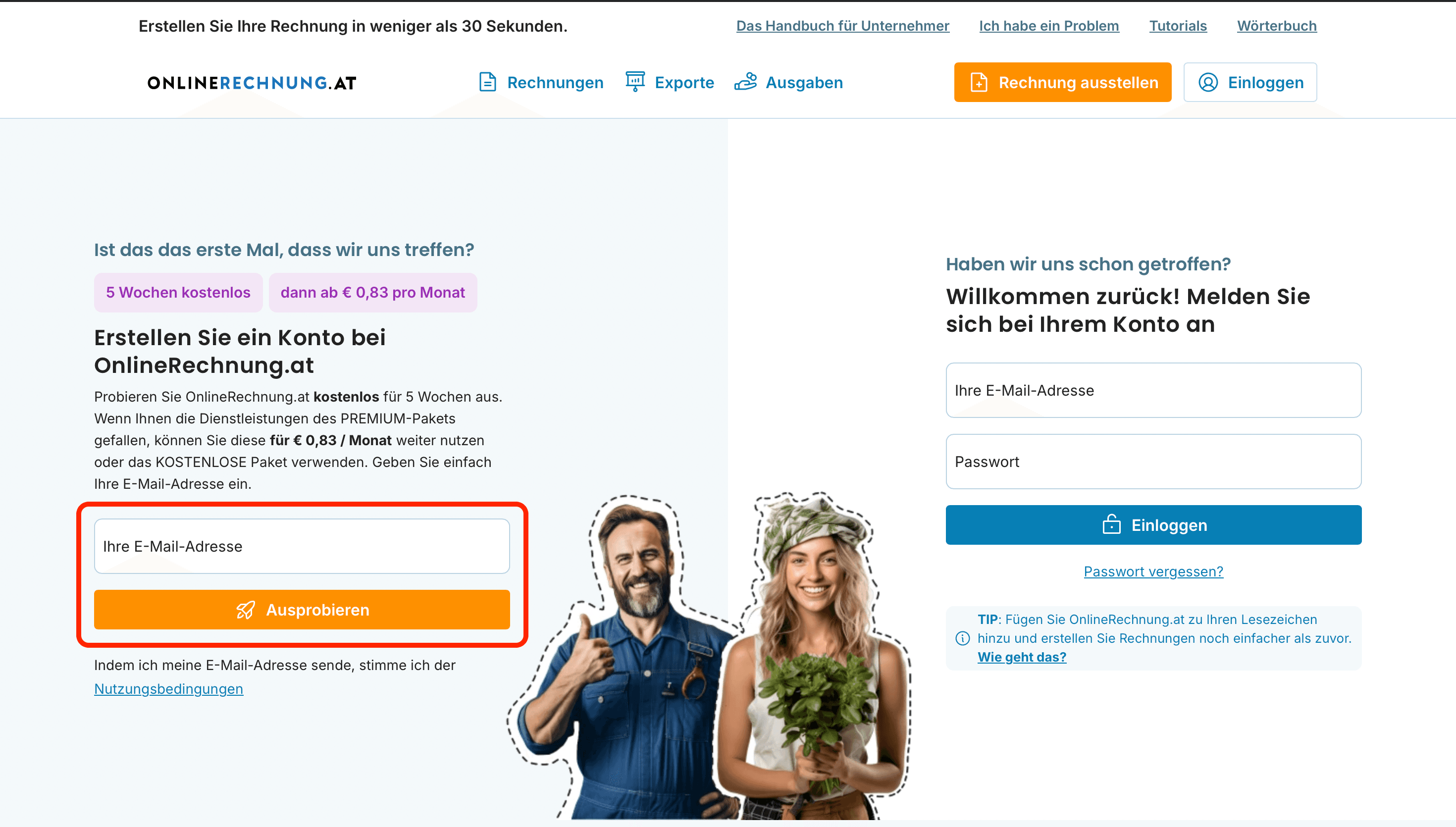 Erstellen Sie ein Konto bei OnlineRechnung.at preview