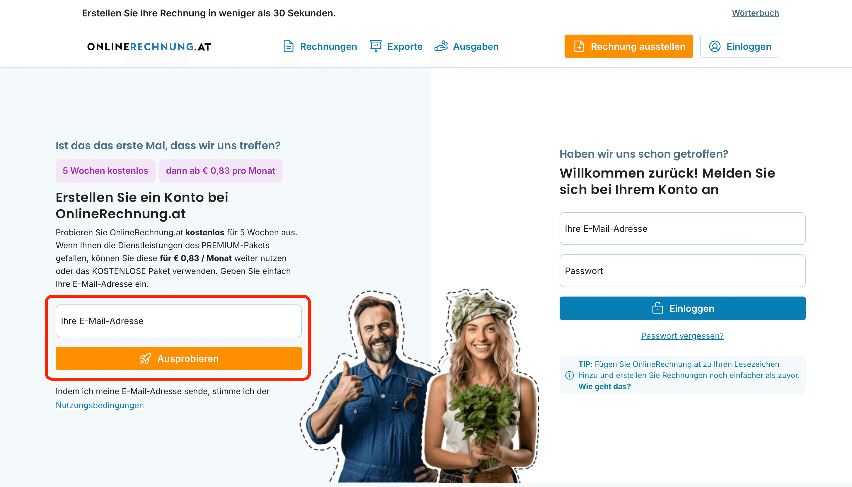 Erstellen Sie ein Konto bei OnlineRechnung.at preview