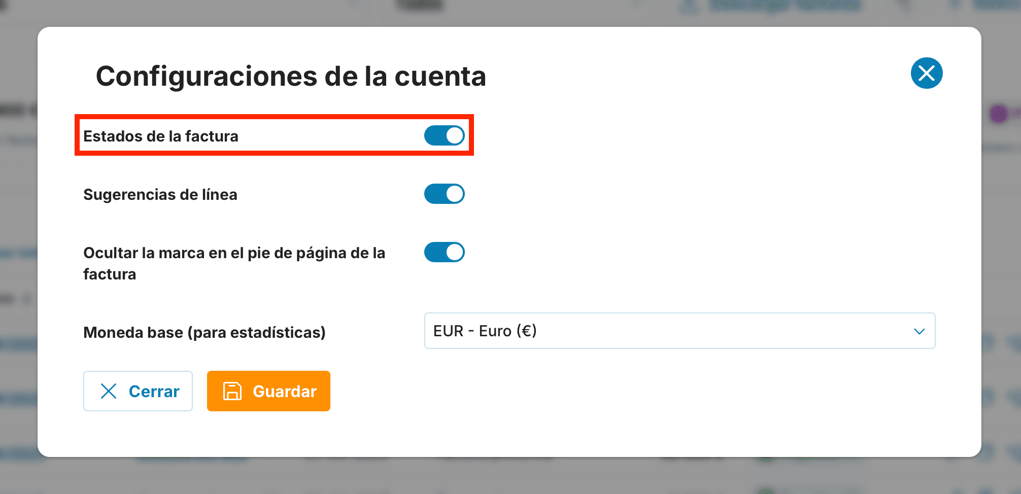 Estados de la factura preview
