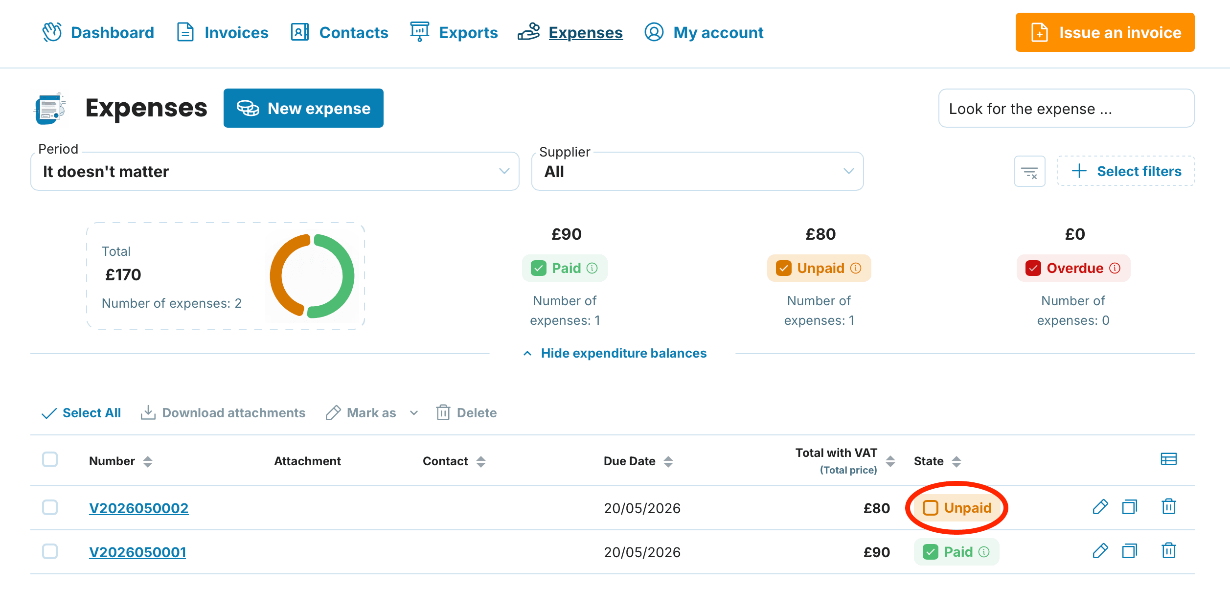 Expense status preview