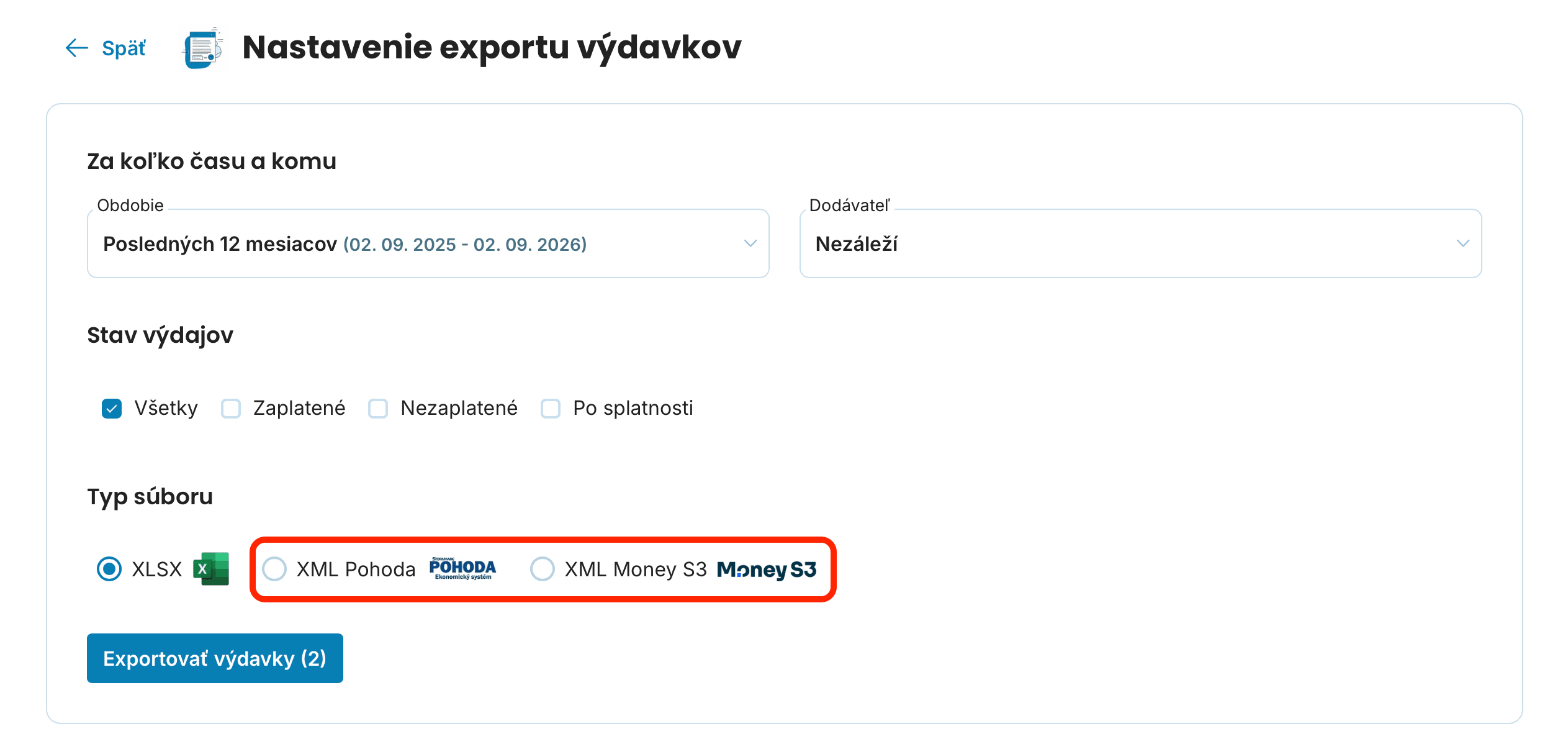 Export výdavkov pre účtovníka Pohoda a Money S3 preview