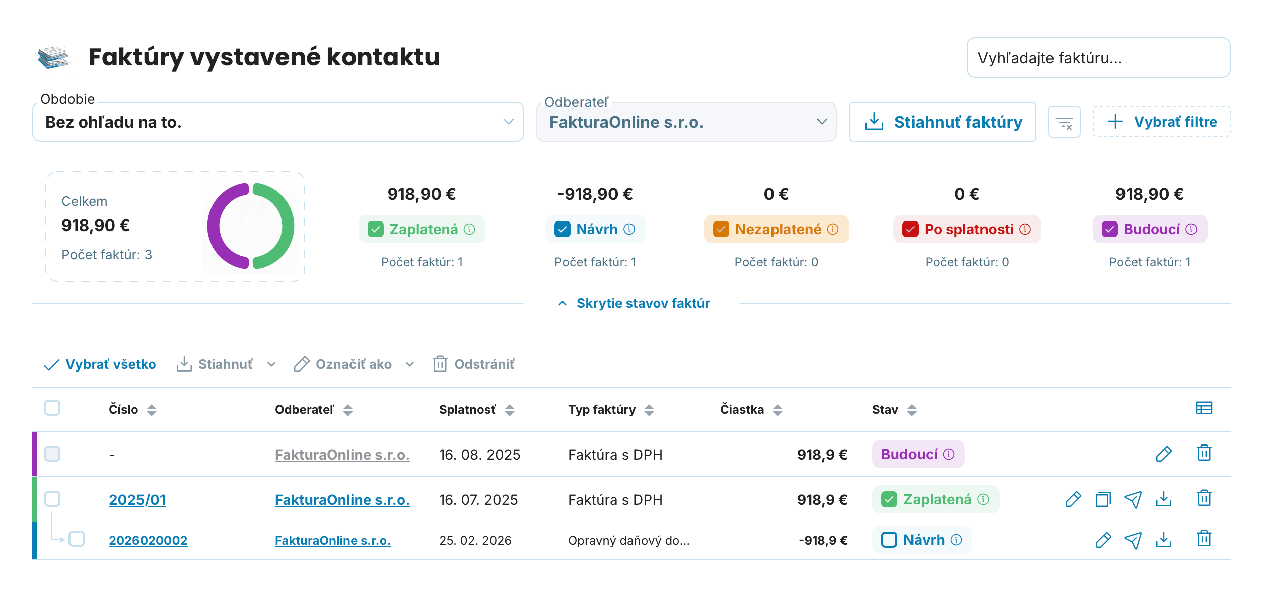 Faktúry vystavené kontaktu preview