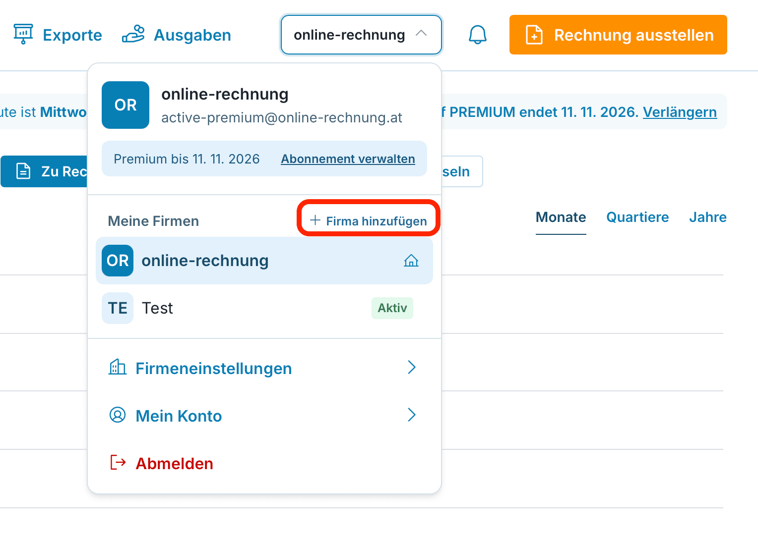 Firma hinzufügen preview