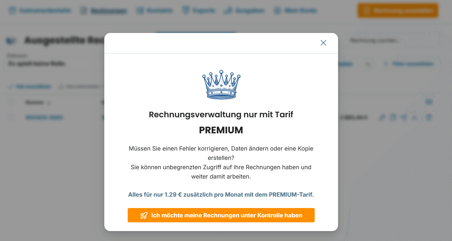 Hinweis zum Wechsel vom Tarif MINI auf PREMIUM