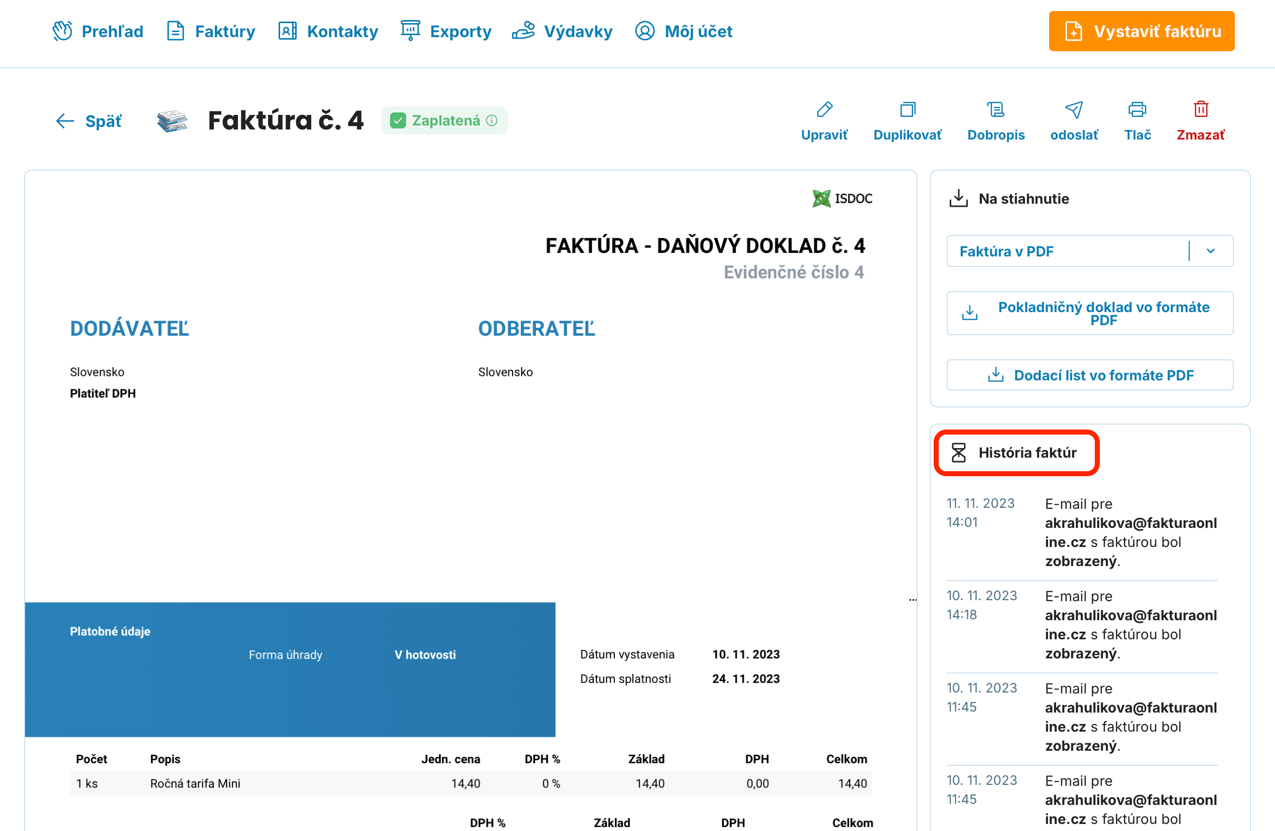 História faktúr preview
