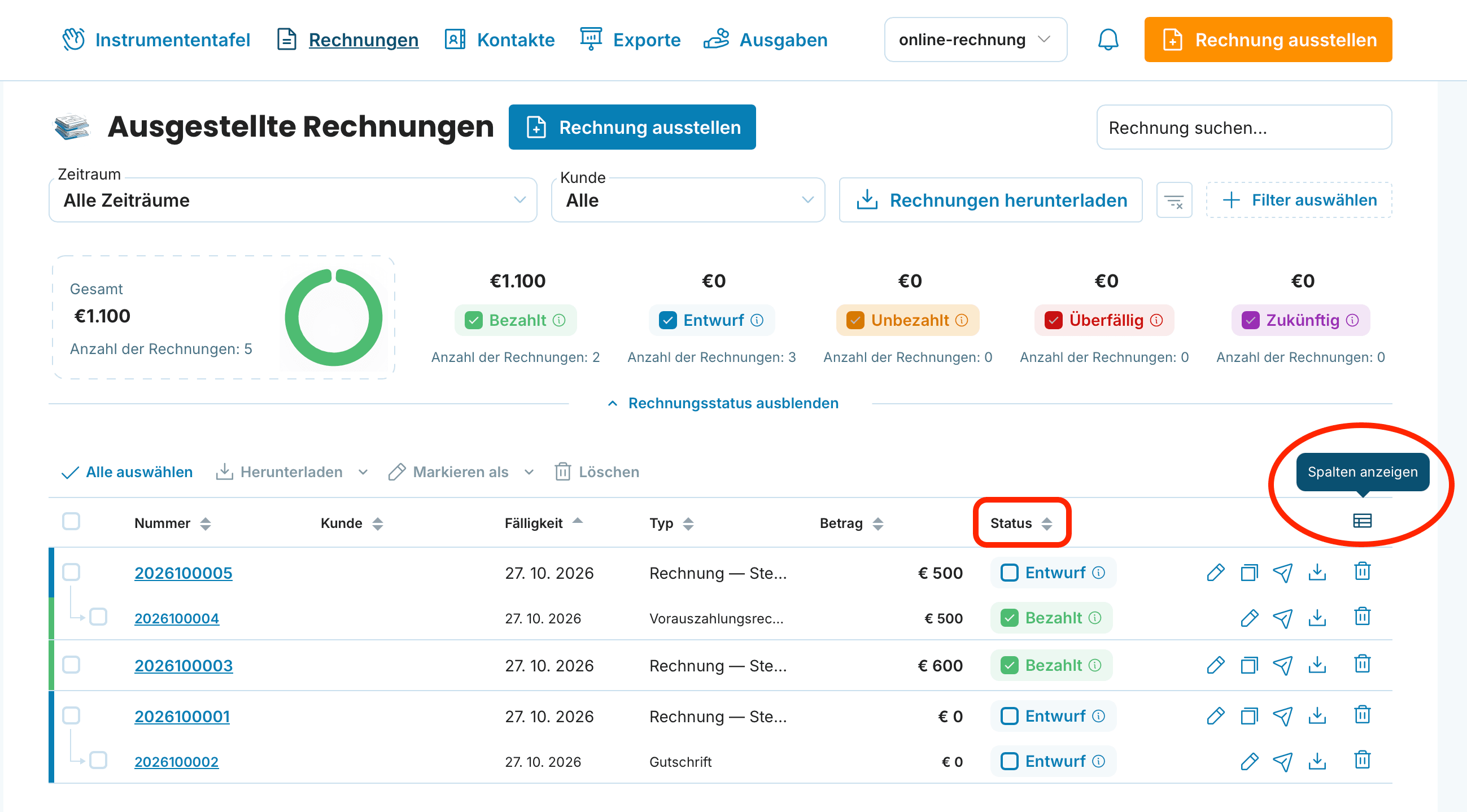 Individuelle Spaltenanpassung preview