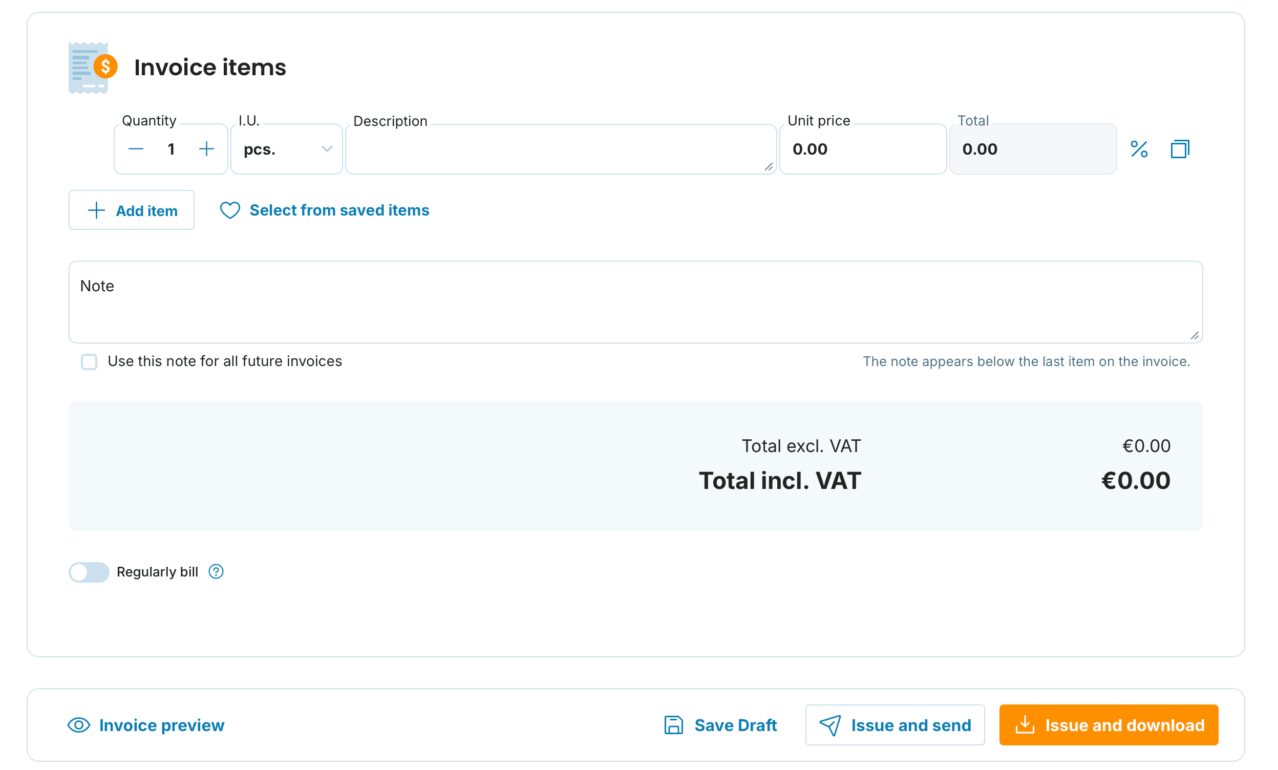 Invoice items preview