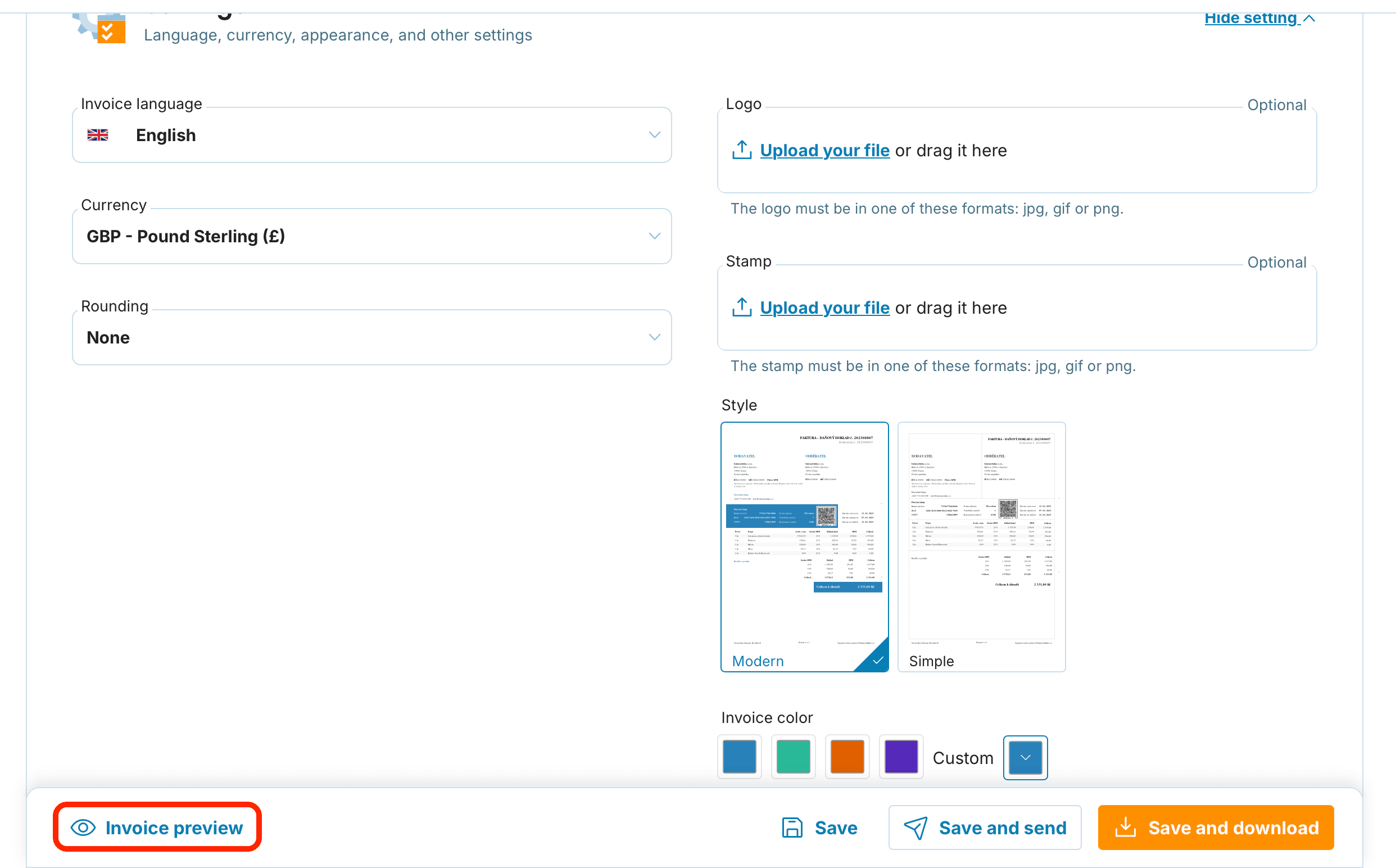 Invoice preview